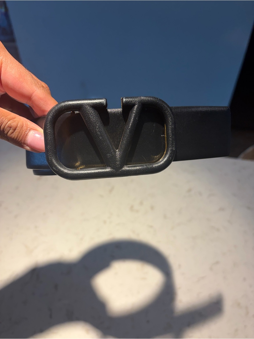 Valentino Garavani Black V Logo Leather Belt